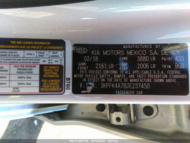 Photo 8 VIN: 3KPFK4A78JE237450 - KIA FORTE 