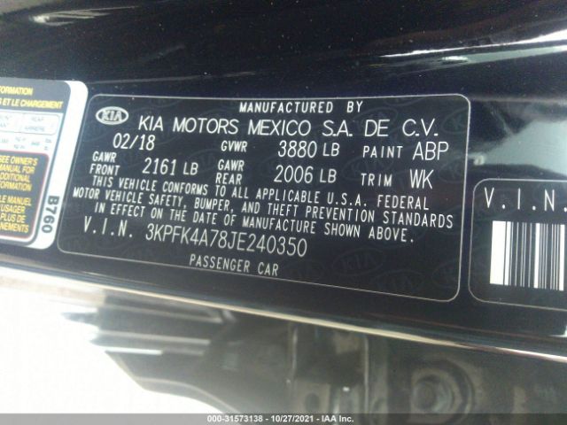 Photo 8 VIN: 3KPFK4A78JE240350 - KIA FORTE 