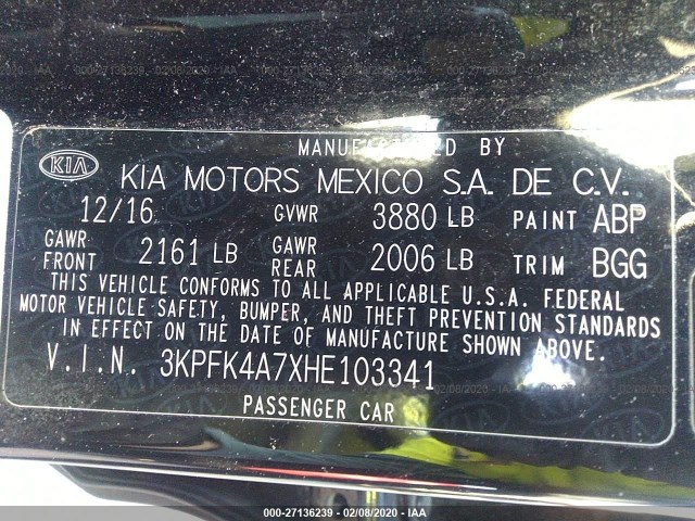 Photo 8 VIN: 3KPFK4A7XHE103341 - KIA FORTE 