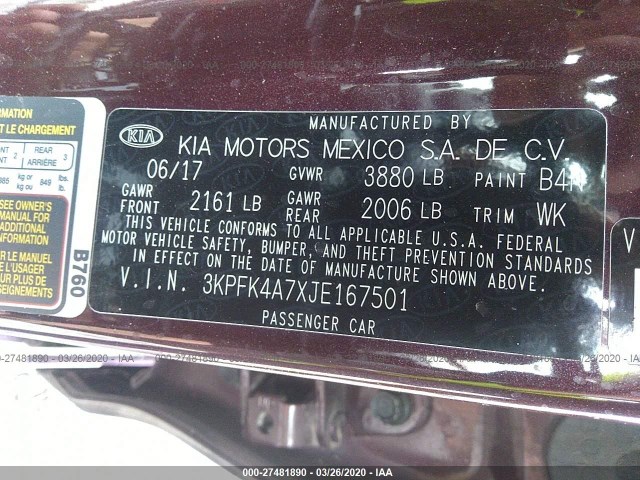 Photo 8 VIN: 3KPFK4A7XJE167501 - KIA FORTE 