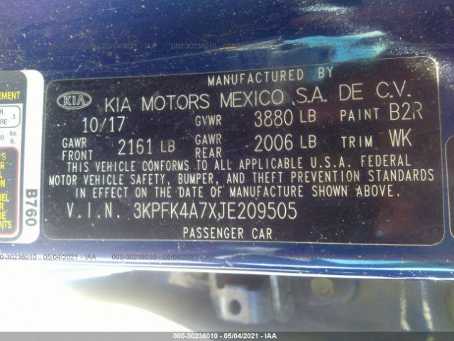 Photo 8 VIN: 3KPFK4A7XJE209505 - KIA FORTE 