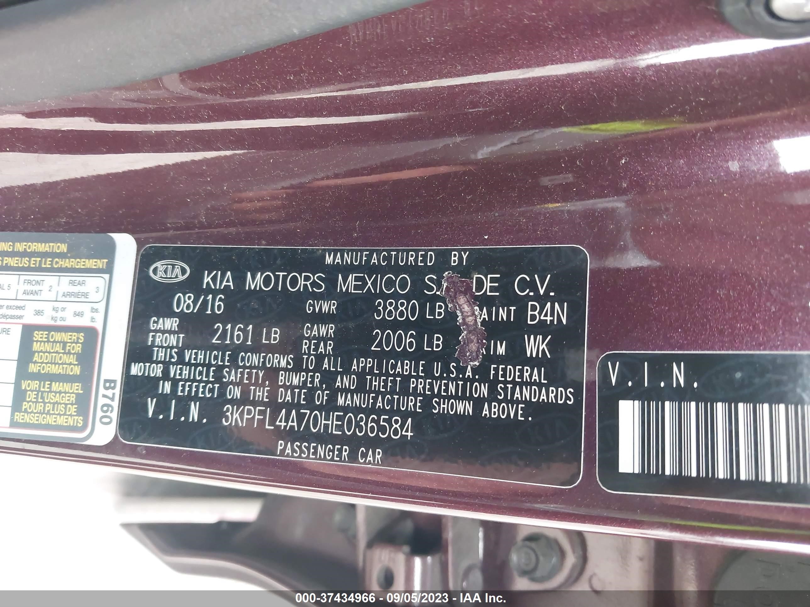 Photo 8 VIN: 3KPFL4A70HE036584 - KIA FORTE 