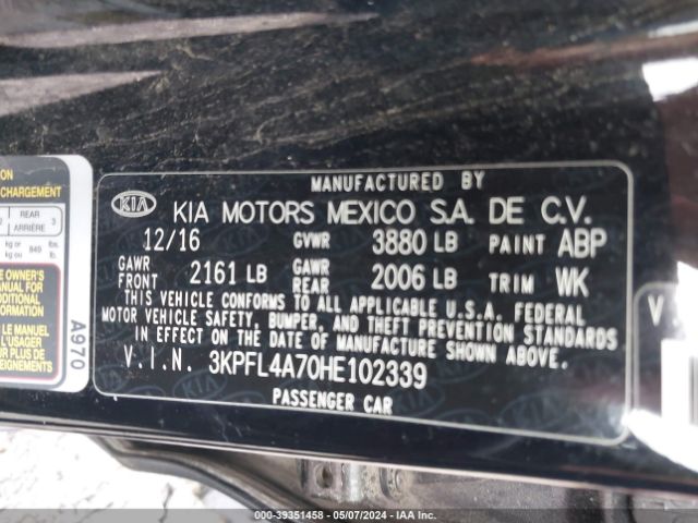 Photo 8 VIN: 3KPFL4A70HE102339 - KIA FORTE 