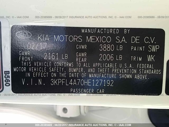 Photo 8 VIN: 3KPFL4A70HE127192 - KIA FORTE 