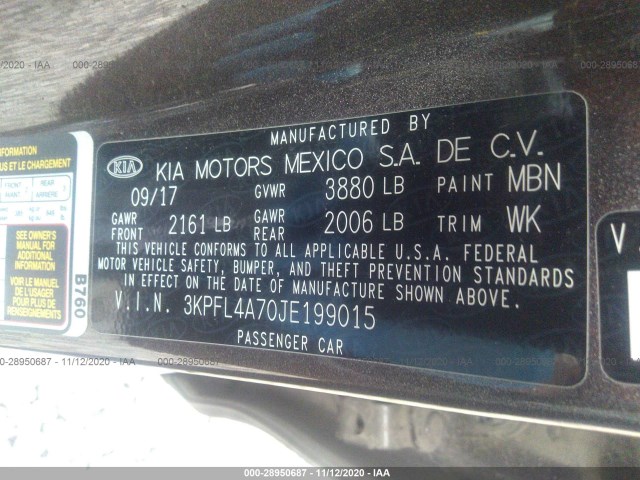 Photo 8 VIN: 3KPFL4A70JE199015 - KIA FORTE 