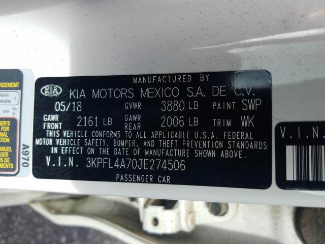 Photo 9 VIN: 3KPFL4A70JE274506 - KIA FORTE LX 