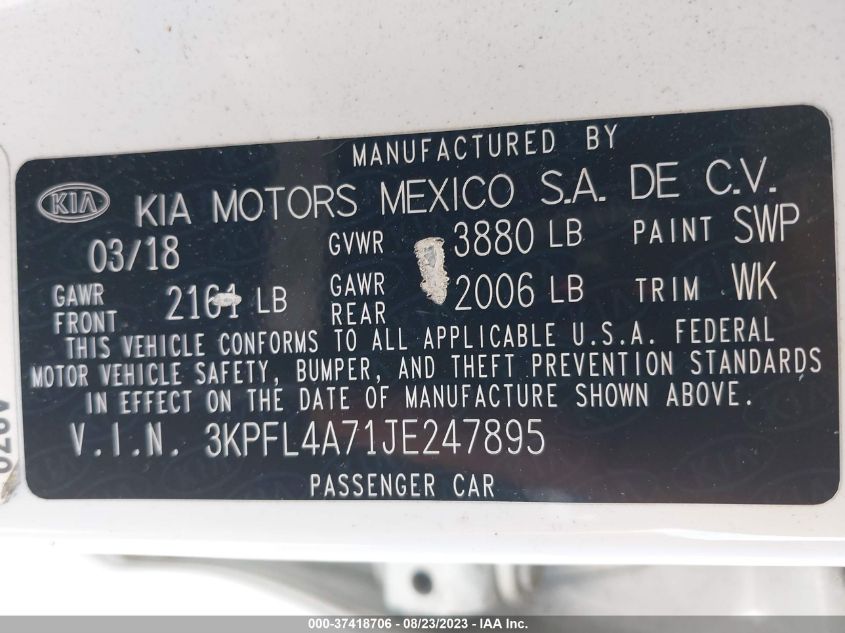 Photo 8 VIN: 3KPFL4A71JE247895 - KIA FORTE 