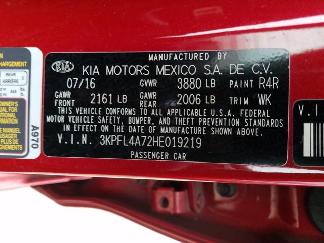 Photo 9 VIN: 3KPFL4A72HE019219 - KIA FORTE LX 