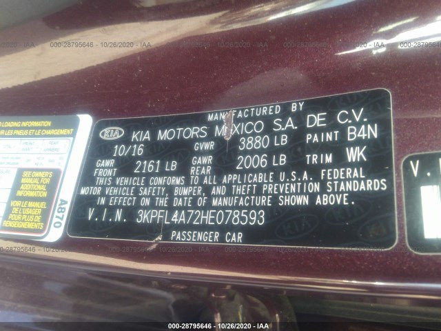 Photo 8 VIN: 3KPFL4A72HE078593 - KIA FORTE 