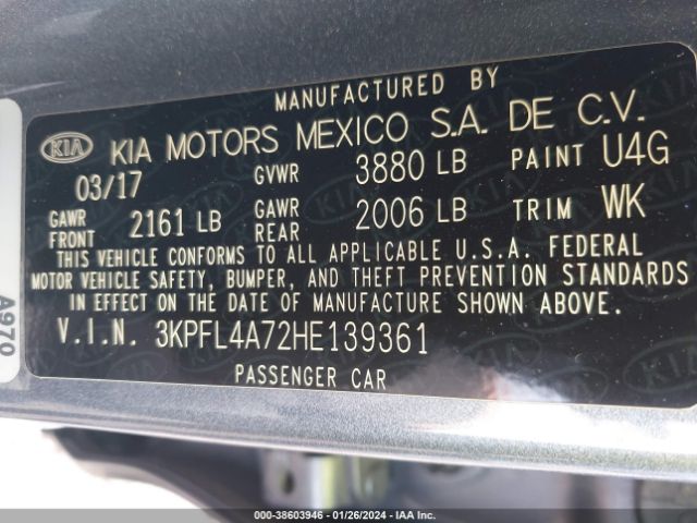 Photo 8 VIN: 3KPFL4A72HE139361 - KIA FORTE 