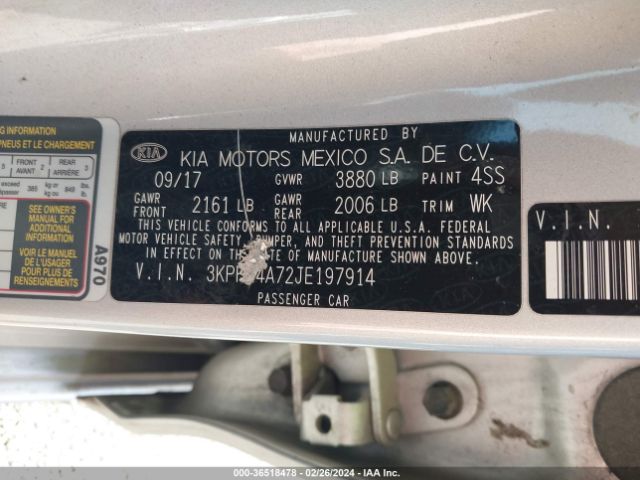 Photo 8 VIN: 3KPFL4A72JE197914 - KIA FORTE 