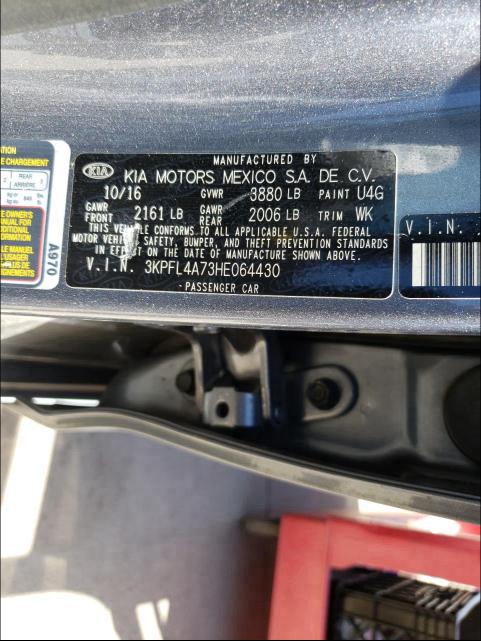 Photo 9 VIN: 3KPFL4A73HE064430 - KIA FORTE LX 