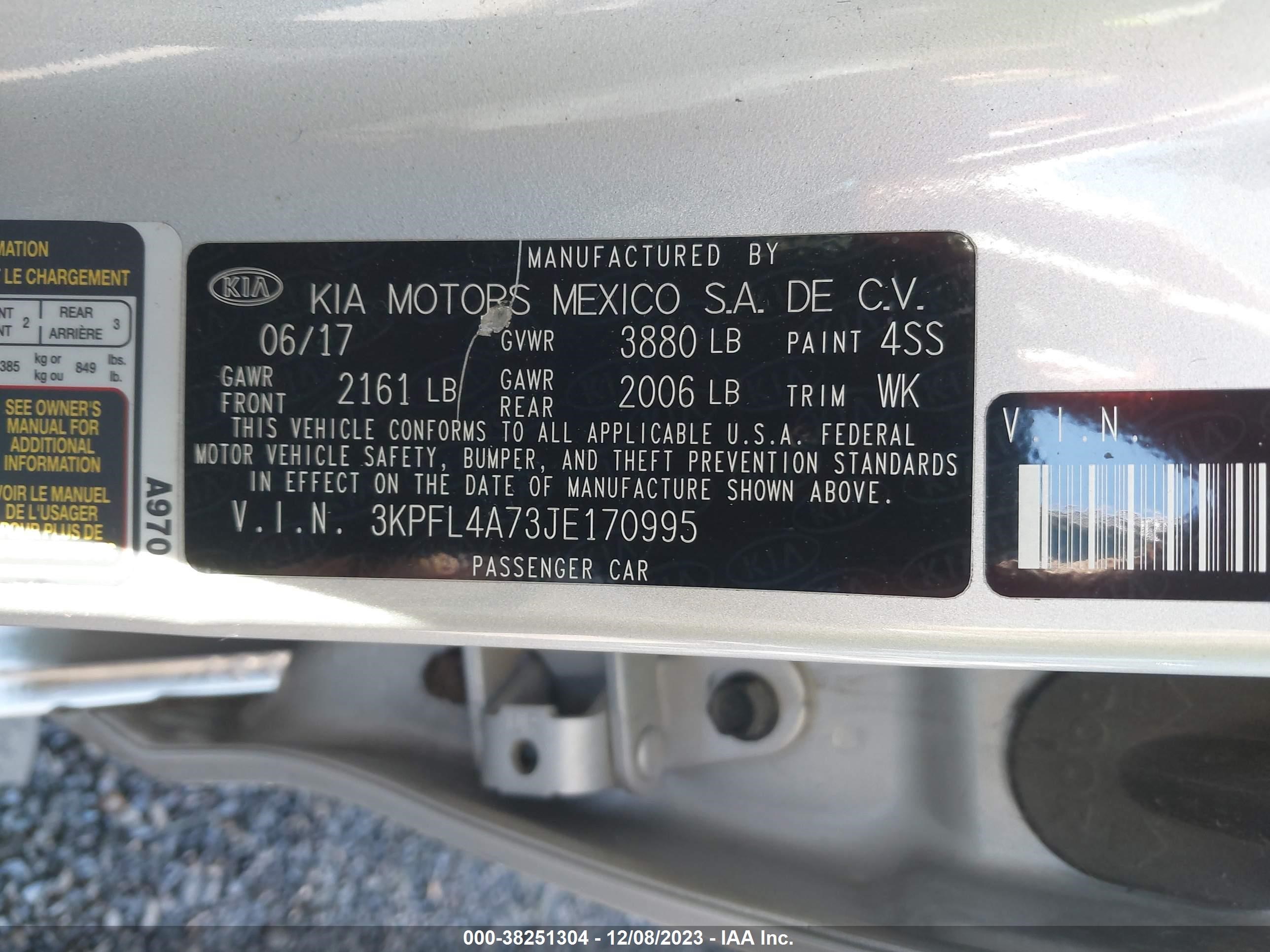 Photo 8 VIN: 3KPFL4A73JE170995 - KIA FORTE 