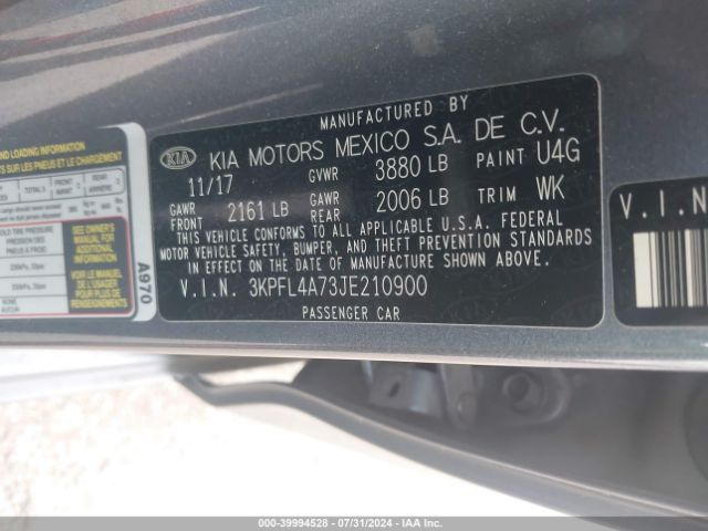 Photo 8 VIN: 3KPFL4A73JE210900 - KIA FORTE 