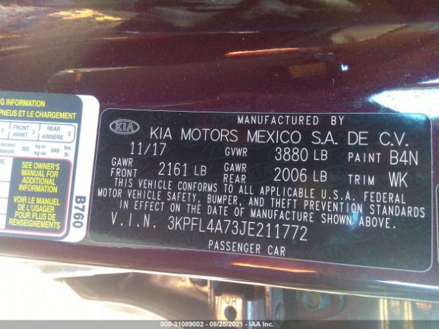 Photo 8 VIN: 3KPFL4A73JE211772 - KIA FORTE 