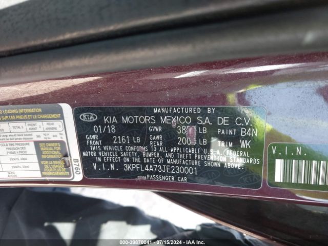 Photo 8 VIN: 3KPFL4A73JE230001 - KIA FORTE 