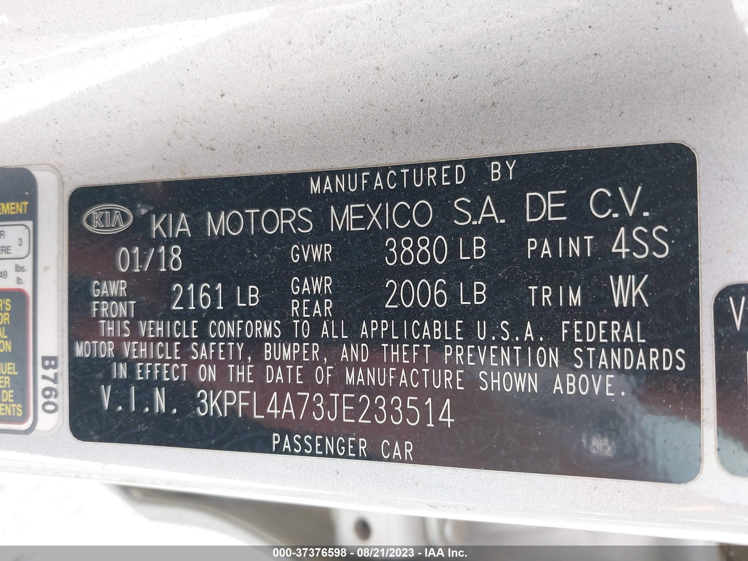 Photo 8 VIN: 3KPFL4A73JE233514 - KIA FORTE 