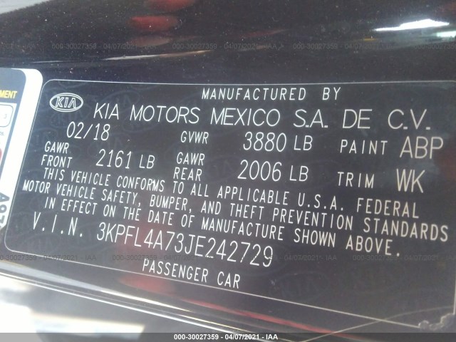 Photo 8 VIN: 3KPFL4A73JE242729 - KIA FORTE 