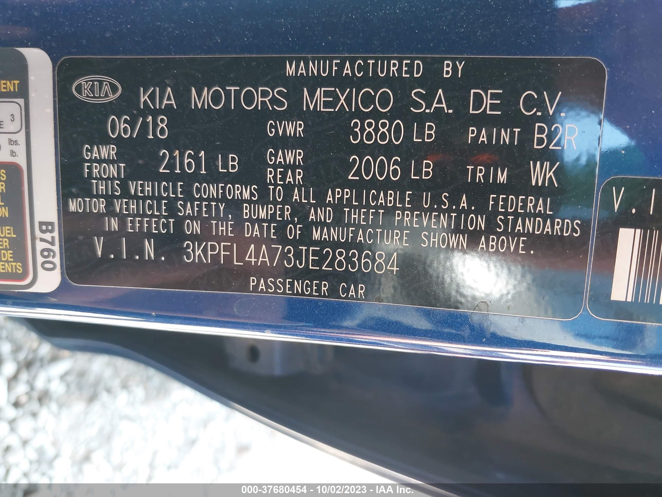 Photo 8 VIN: 3KPFL4A73JE283684 - KIA FORTE 