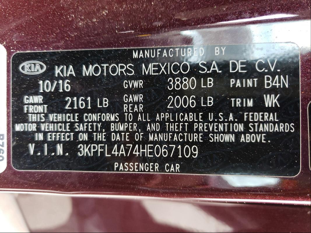 Photo 9 VIN: 3KPFL4A74HE067109 - KIA FORTE LX 