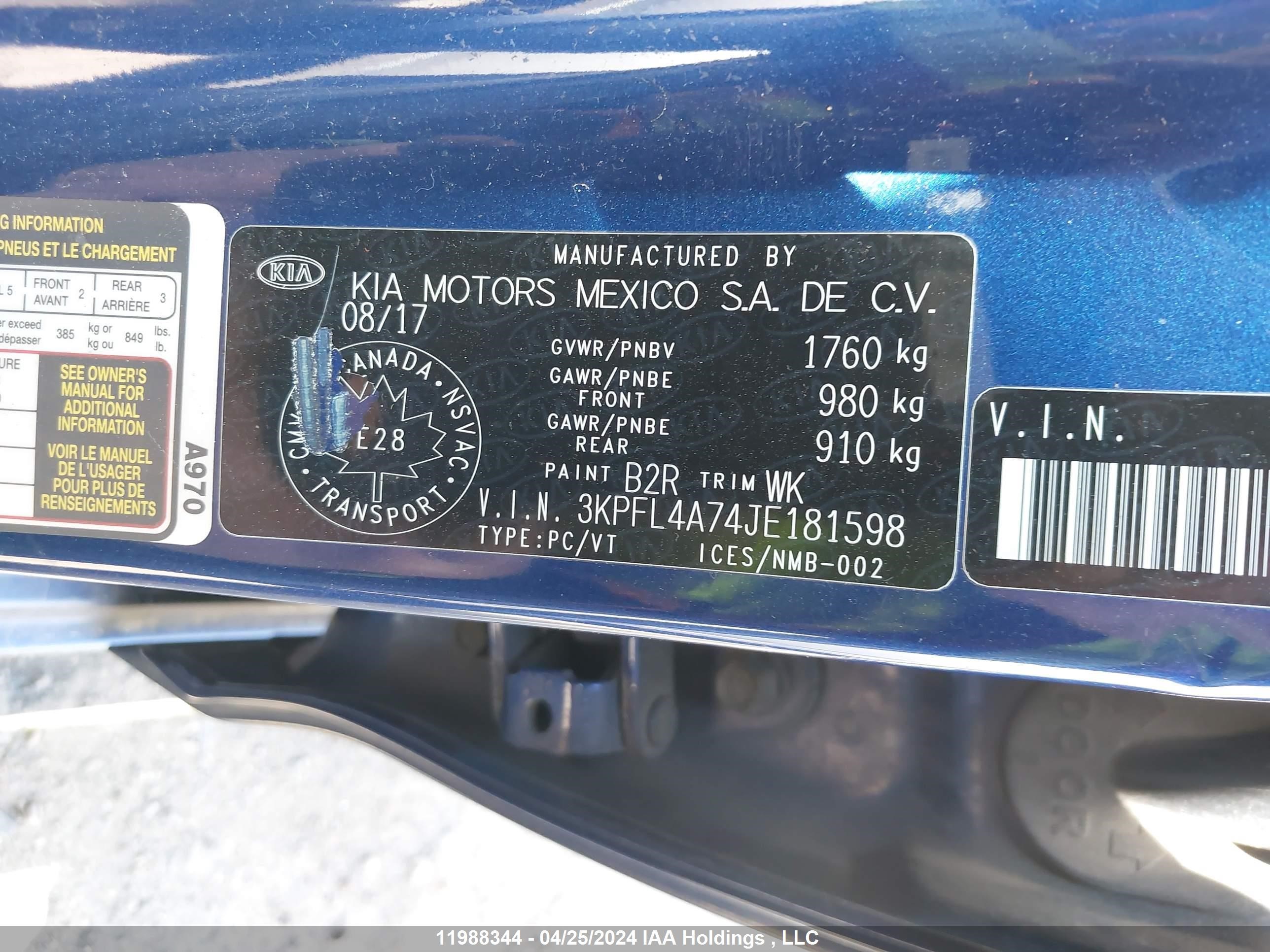 Photo 8 VIN: 3KPFL4A74JE181598 - KIA FORTE 