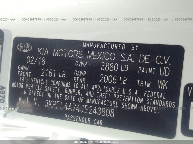 Photo 8 VIN: 3KPFL4A74JE243808 - KIA FORTE 