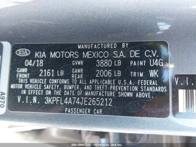 Photo 8 VIN: 3KPFL4A74JE265212 - KIA FORTE 