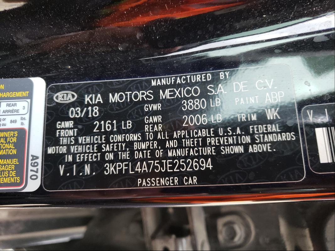 Photo 9 VIN: 3KPFL4A75JE252694 - KIA FORTE LX 