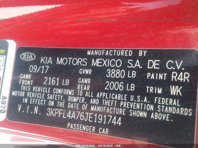 Photo 8 VIN: 3KPFL4A76JE191744 - KIA FORTE 