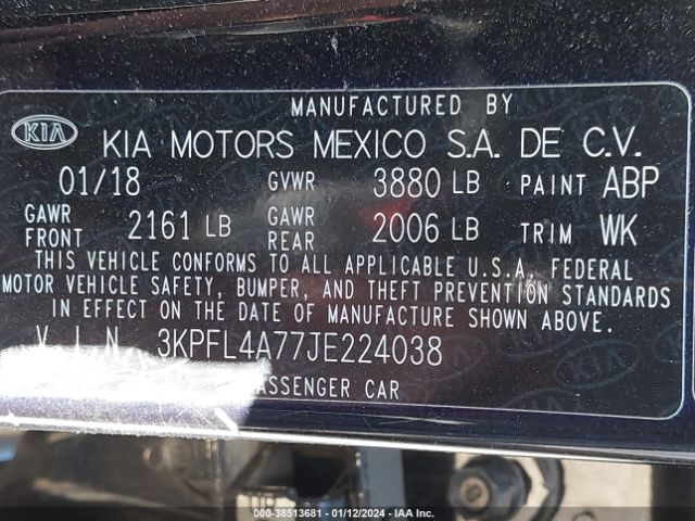 Photo 8 VIN: 3KPFL4A77JE224038 - KIA FORTE 