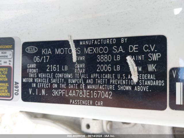 Photo 8 VIN: 3KPFL4A78JE167042 - KIA FORTE 