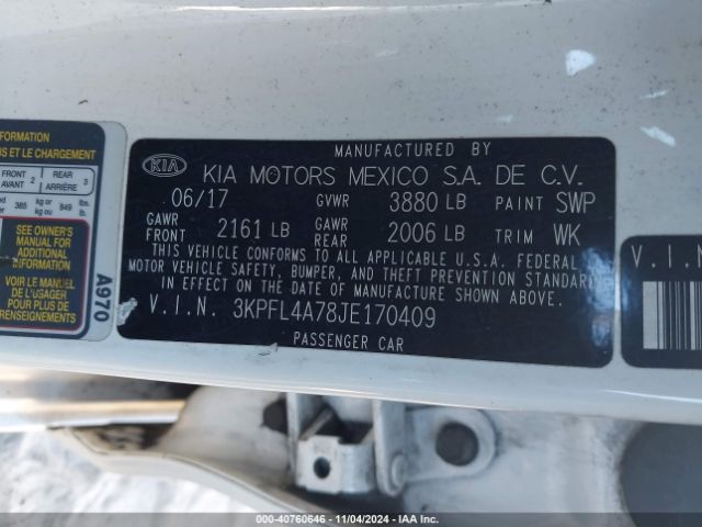 Photo 8 VIN: 3KPFL4A78JE170409 - KIA FORTE 