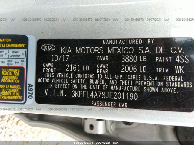 Photo 8 VIN: 3KPFL4A78JE201190 - KIA FORTE 