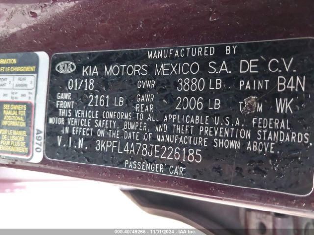 Photo 8 VIN: 3KPFL4A78JE226185 - KIA FORTE 