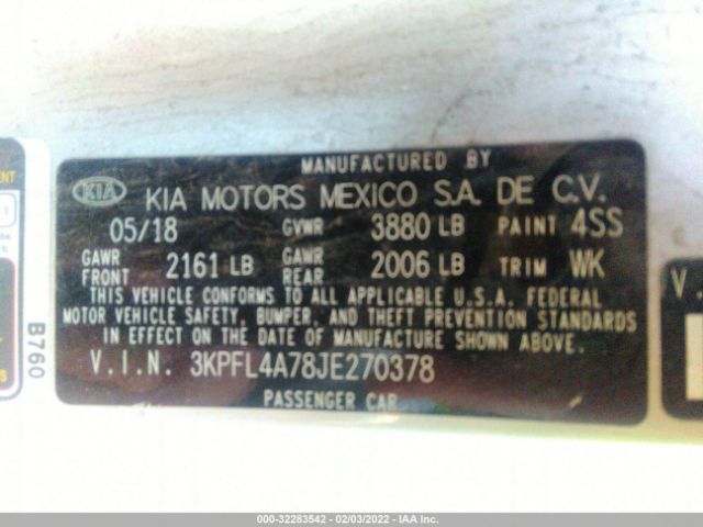 Photo 8 VIN: 3KPFL4A78JE270378 - KIA FORTE 