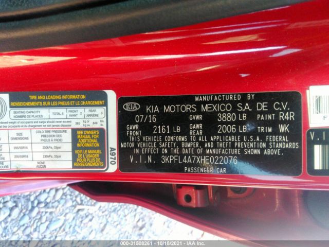 Photo 8 VIN: 3KPFL4A7XHE022076 - KIA FORTE 