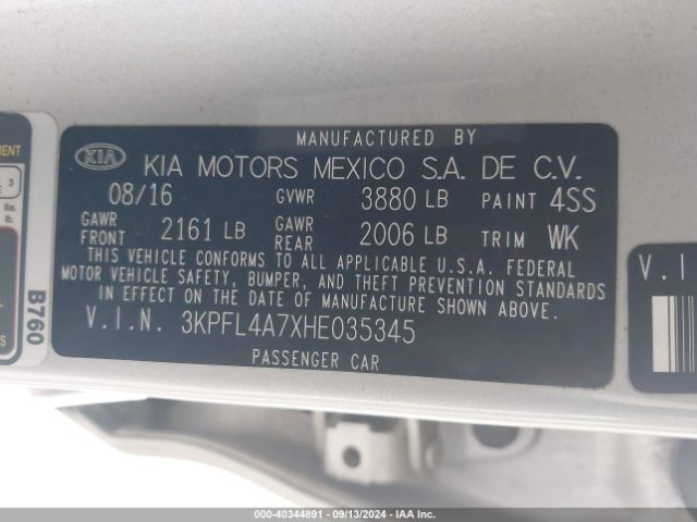 Photo 8 VIN: 3KPFL4A7XHE035345 - KIA FORTE 