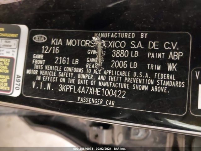 Photo 8 VIN: 3KPFL4A7XHE100422 - KIA FORTE 