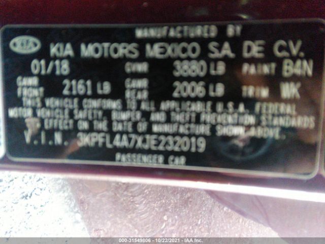 Photo 8 VIN: 3KPFL4A7XJE232019 - KIA FORTE 