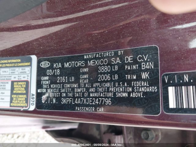 Photo 8 VIN: 3KPFL4A7XJE247796 - KIA FORTE 