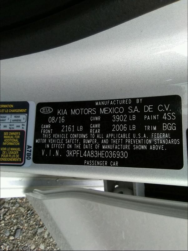 Photo 9 VIN: 3KPFL4A83HE036930 - KIA FORTE EX 