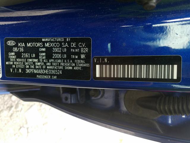 Photo 9 VIN: 3KPFN4A80HE036524 - KIA FORTE EX 