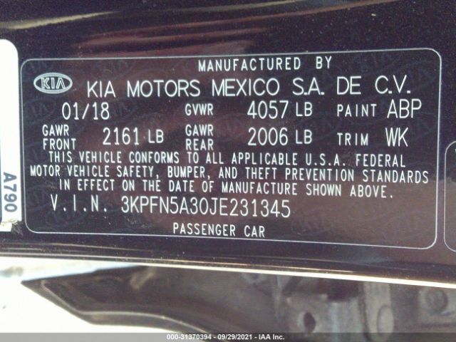 Photo 8 VIN: 3KPFN5A30JE231345 - KIA FORTE5 