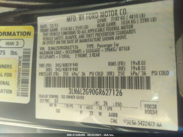 Photo 8 VIN: 3LN6L2G90GR627126 - LINCOLN MKZ 