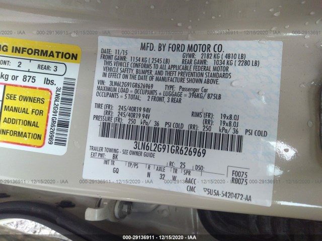 Photo 8 VIN: 3LN6L2G91GR626969 - LINCOLN MKZ 