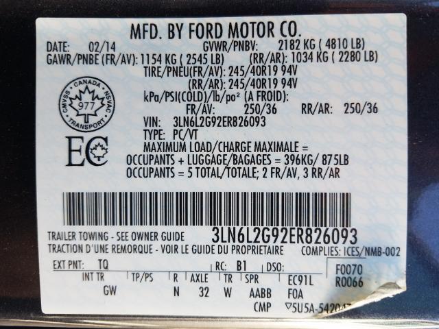 Photo 9 VIN: 3LN6L2G92ER826093 - LINCOLN MKZ 