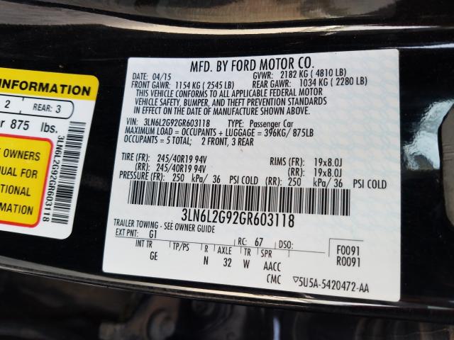 Photo 9 VIN: 3LN6L2G92GR603118 - LINCOLN MKZ 