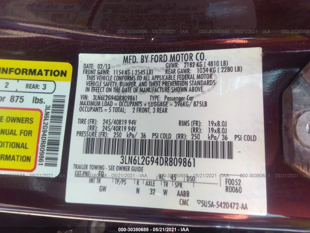 Photo 8 VIN: 3LN6L2G94DR809861 - LINCOLN MKZ 