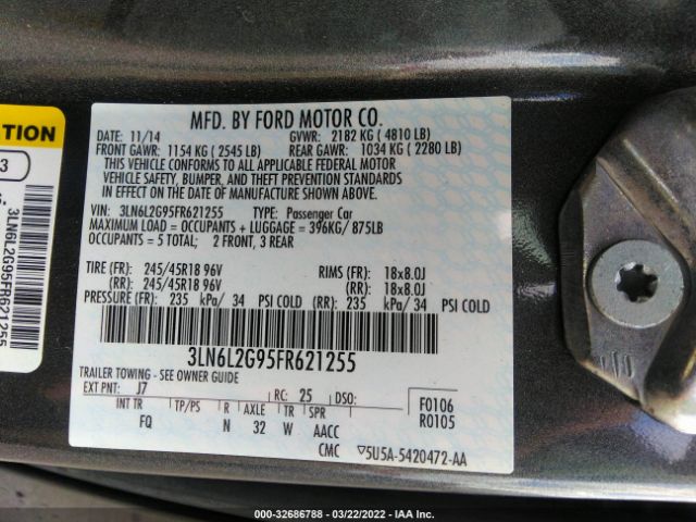 Photo 8 VIN: 3LN6L2G95FR621255 - LINCOLN MKZ 