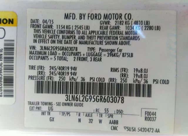 Photo 8 VIN: 3LN6L2G95GR603078 - LINCOLN MKZ 